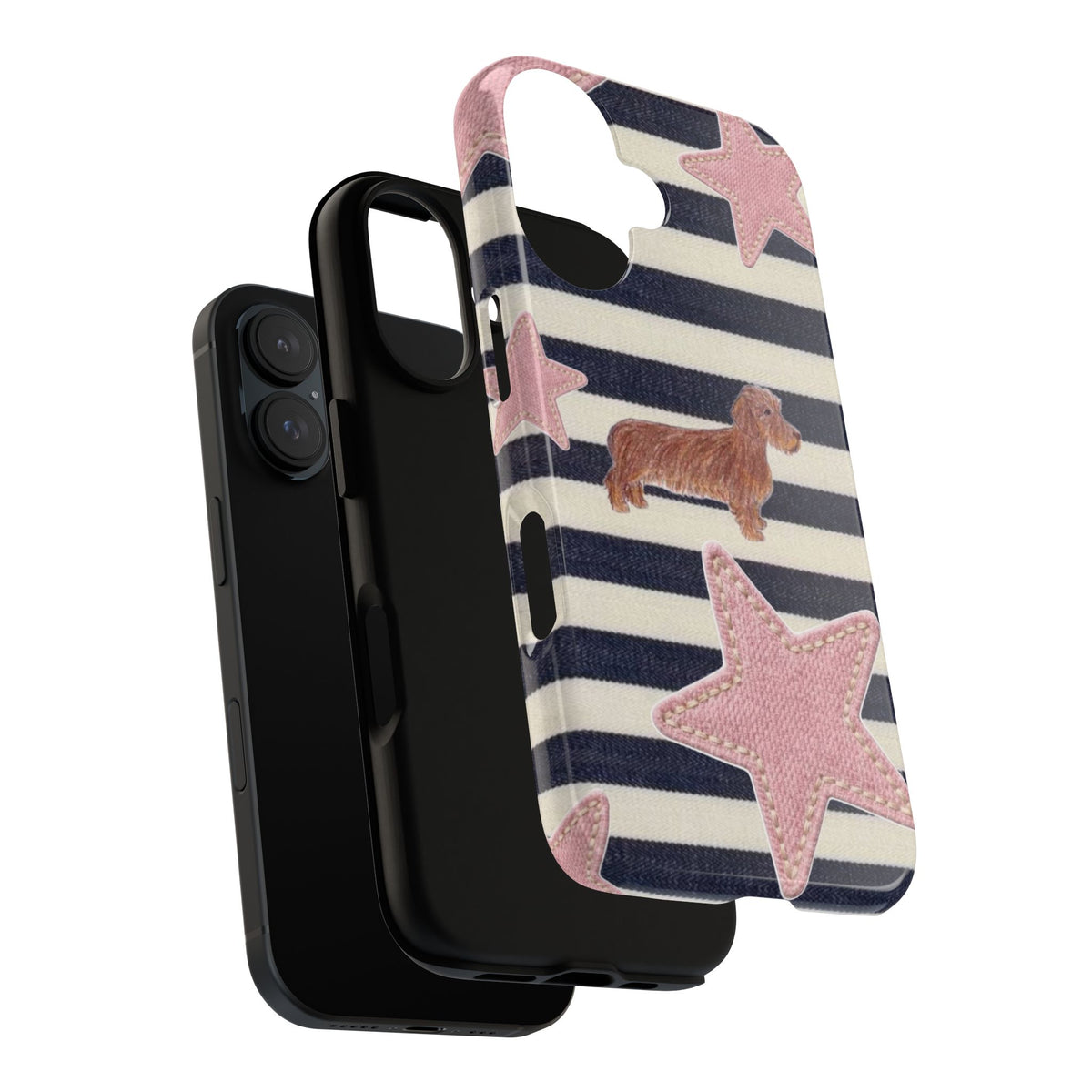 Nautical Striped Dachshund & Pink Starfish Tough Phone Case