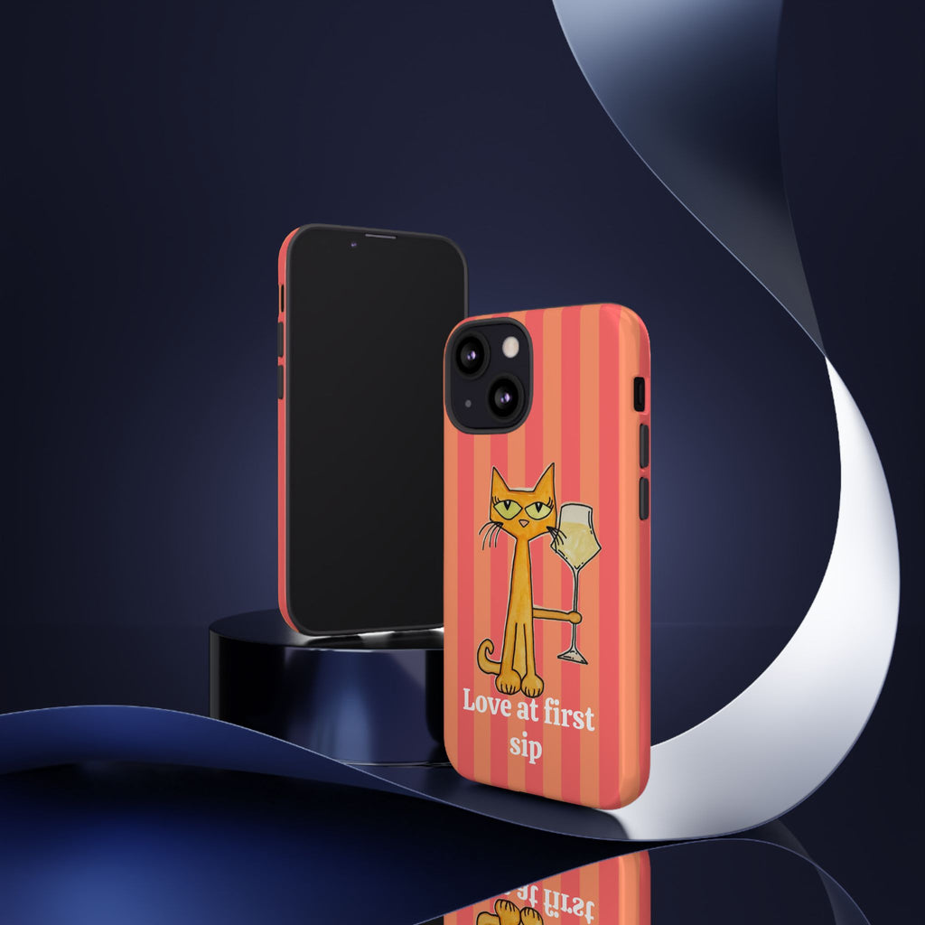 Cat with Wine "Love at First Sip" phone case
