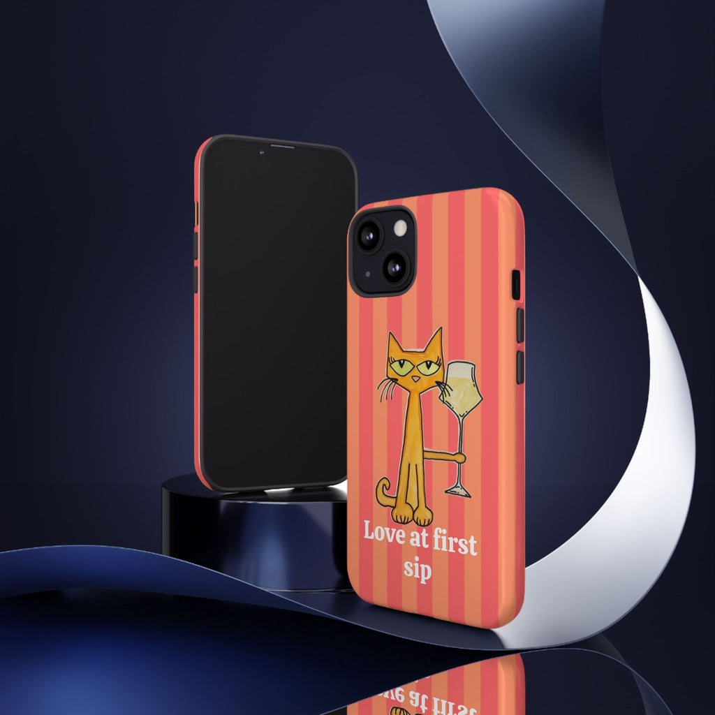 Cat with Wine "Love at First Sip" phone case