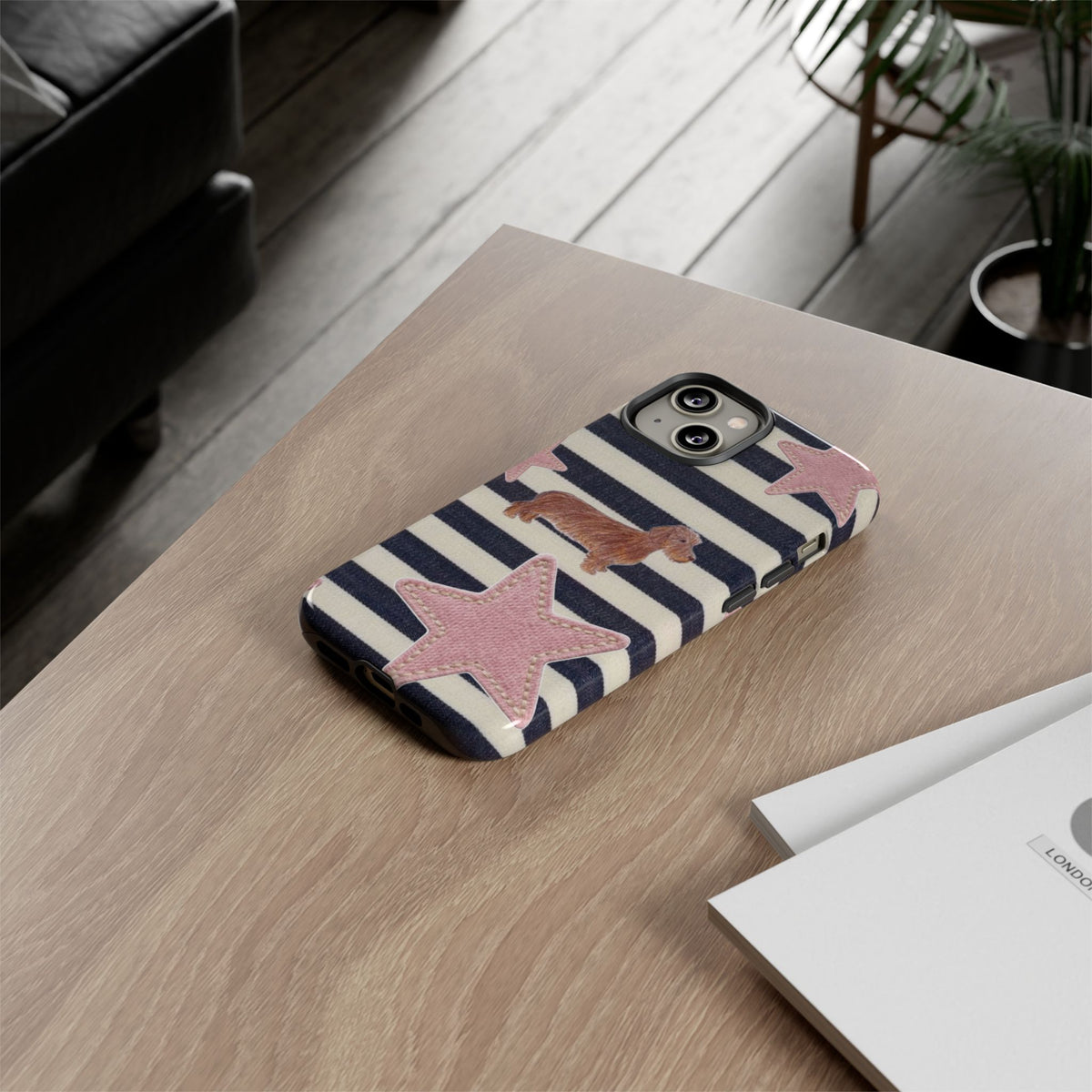 Nautical Striped Dachshund & Pink Starfish Tough Phone Case