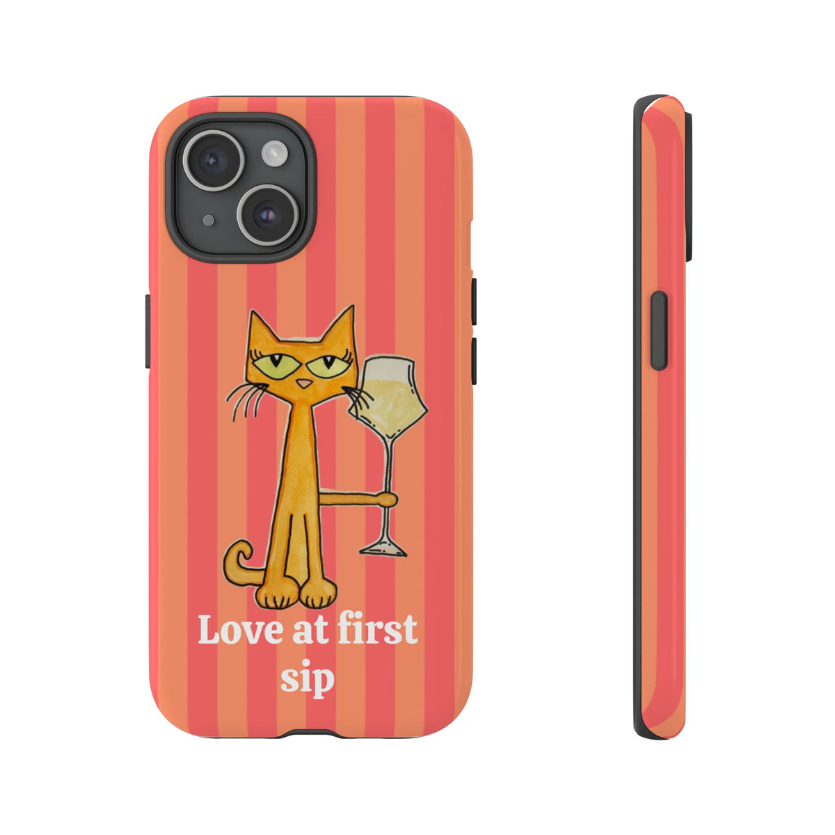Cat with Wine "Love at First Sip" phone case