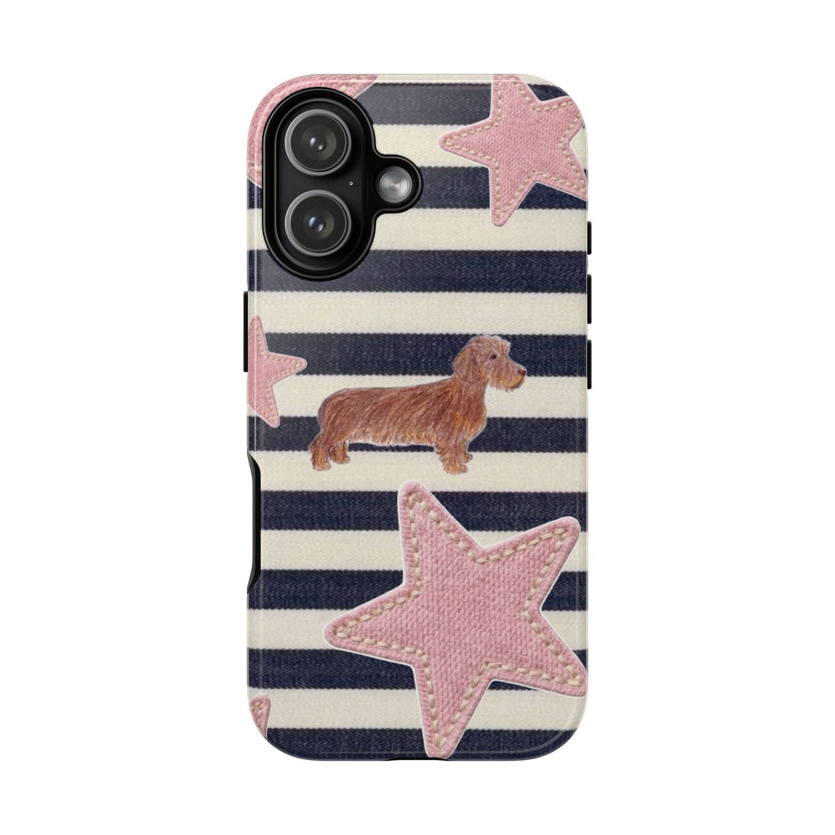 Nautical Striped Dachshund & Pink Starfish Tough Phone Case