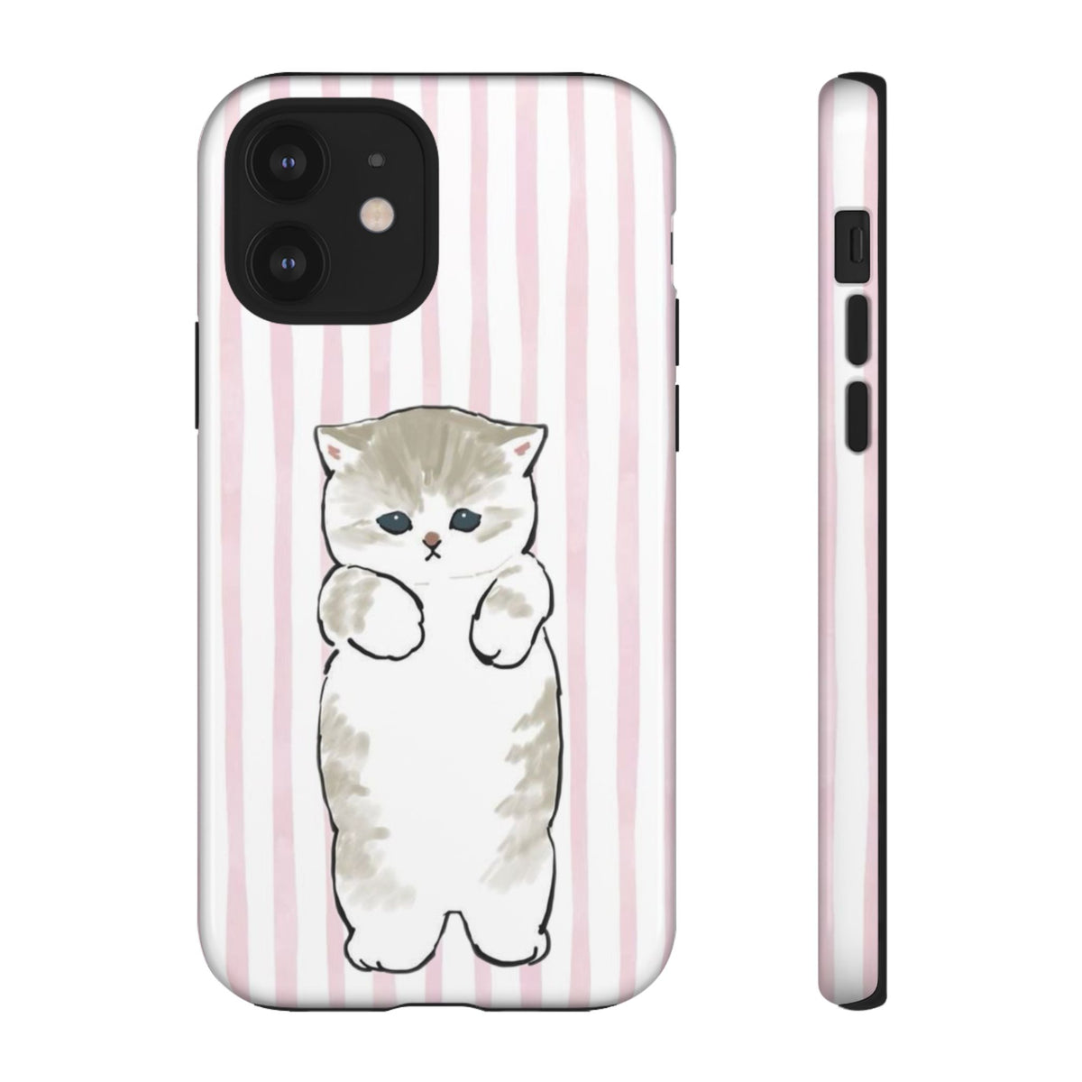 Cute Cat Tough Phone Case with Pink Stripes