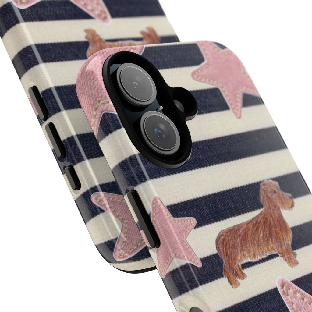 Nautical Striped Dachshund & Pink Starfish Tough Phone Case