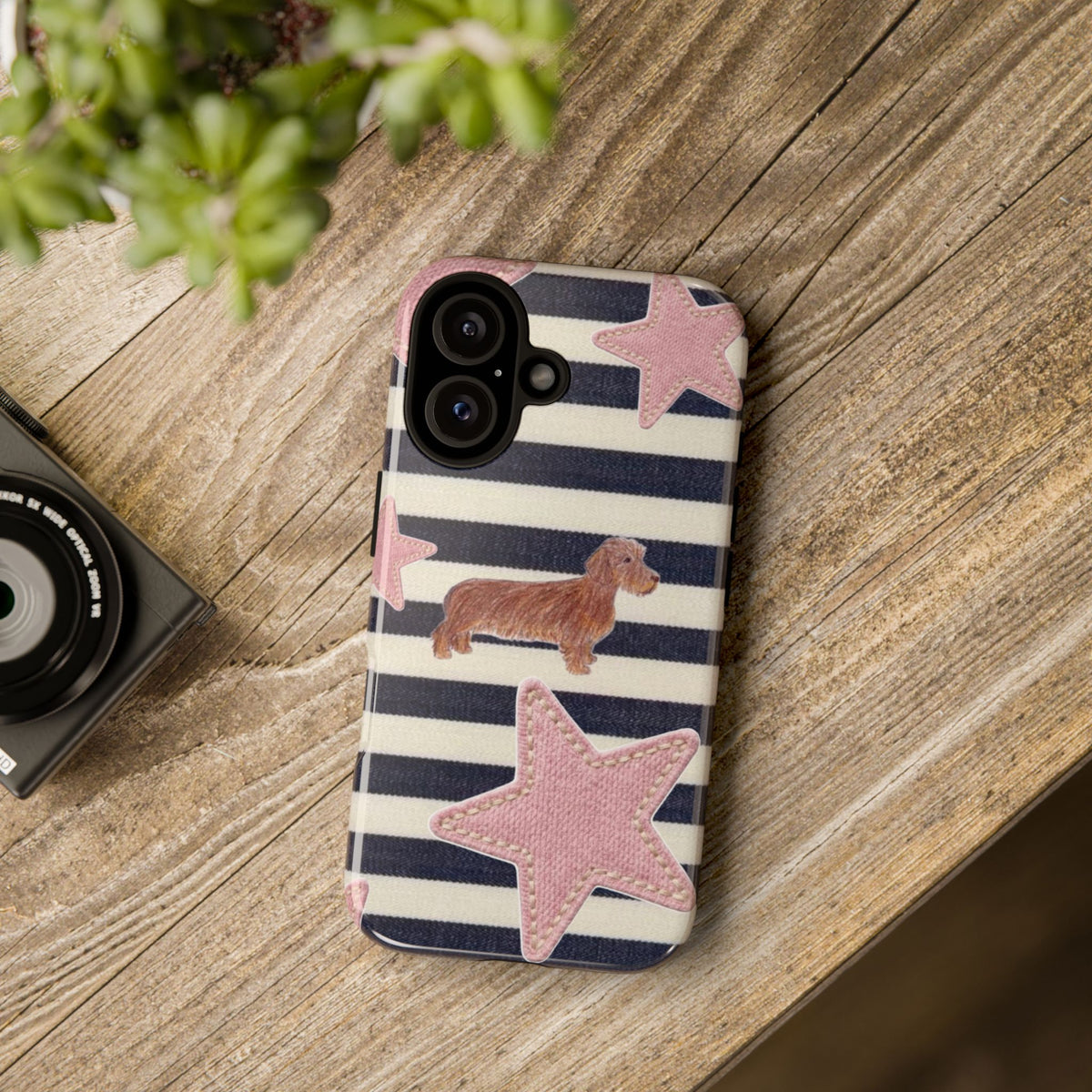 Nautical Striped Dachshund & Pink Starfish Tough Phone Case