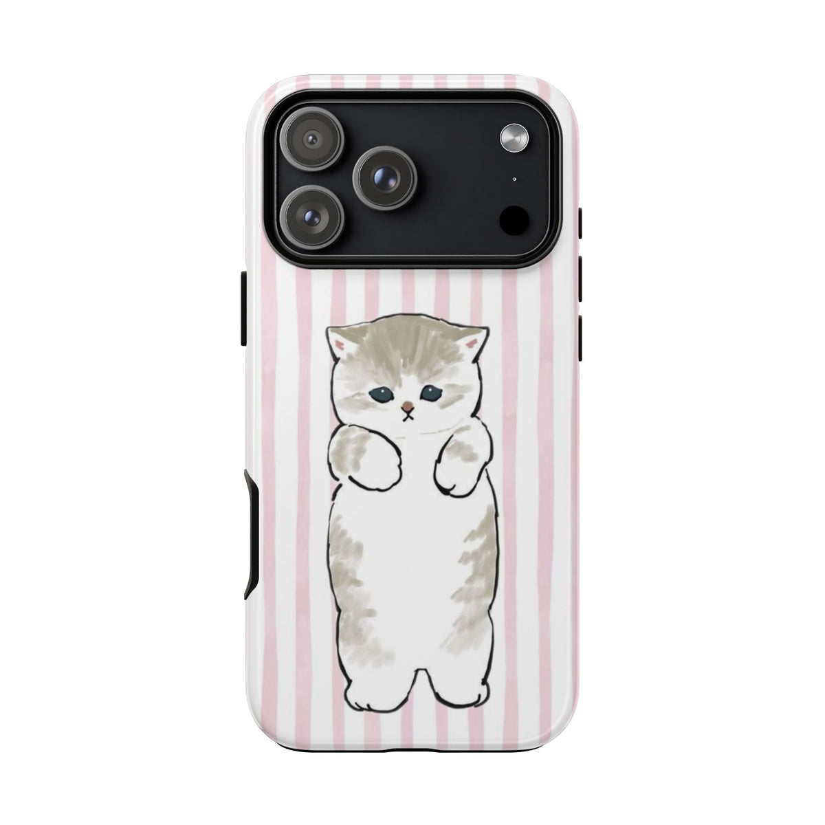 Cute Cat Tough Phone Case with Pink Stripes