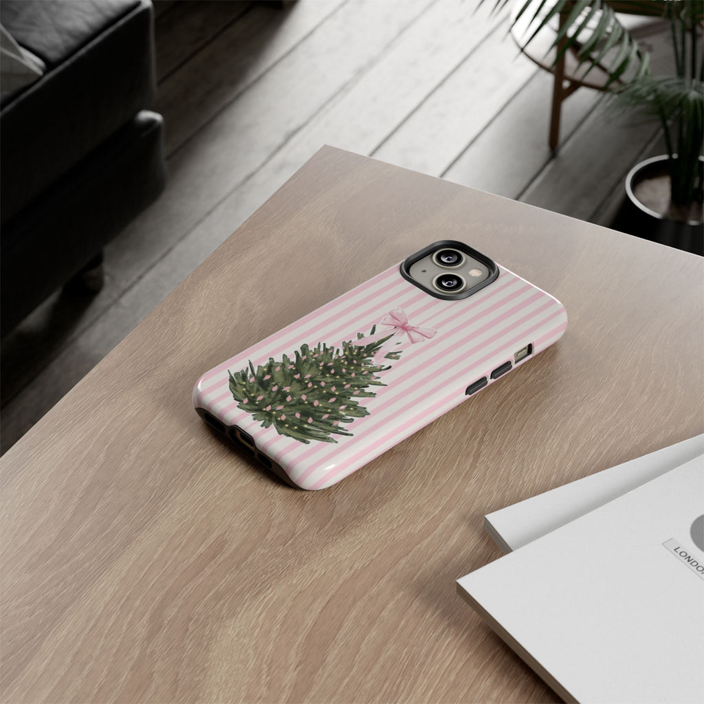 Pink Stripe Christmas Tree Phone Case