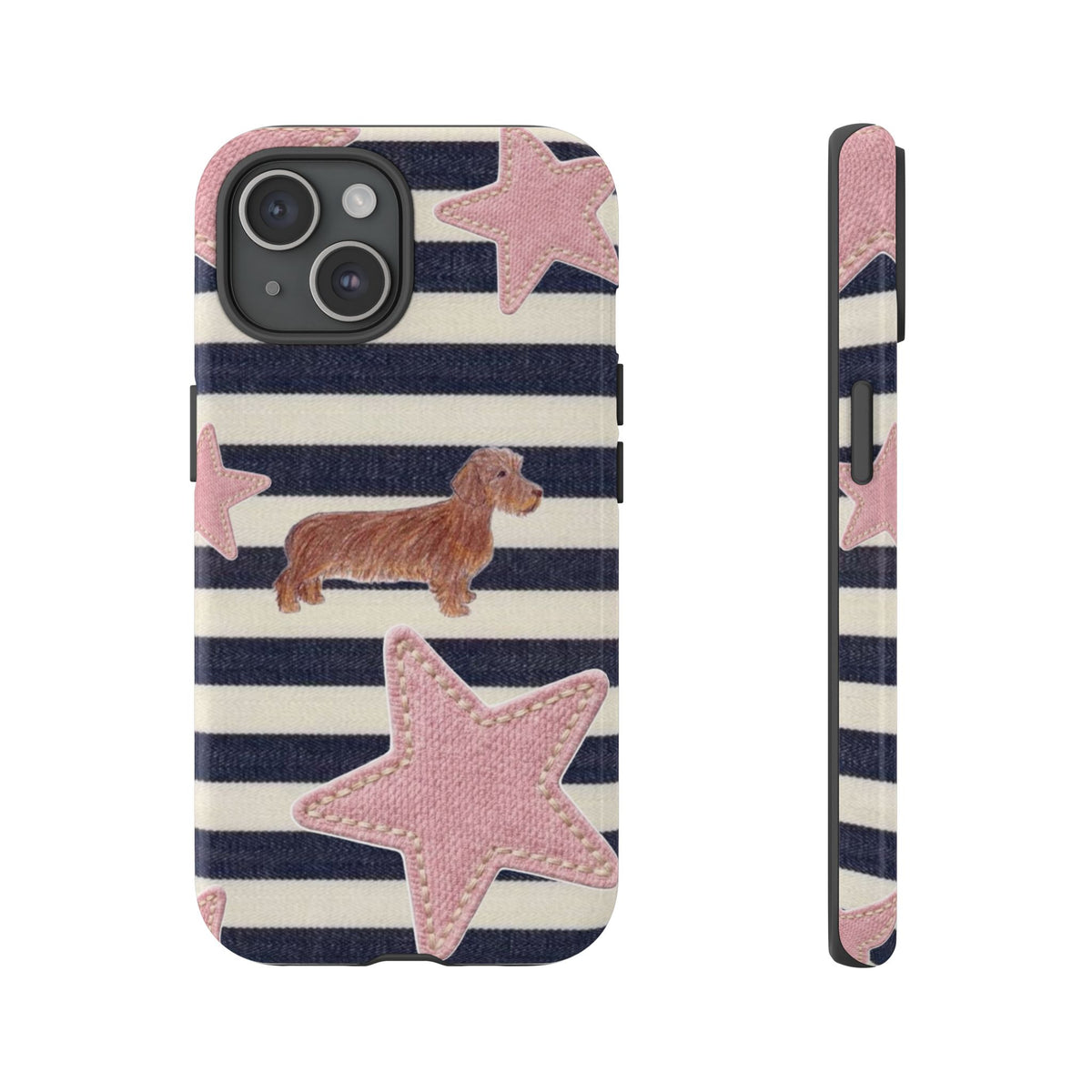 Nautical Striped Dachshund & Pink Starfish Tough Phone Case