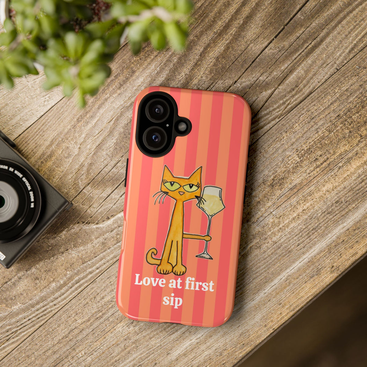 Cat with Wine "Love at First Sip" phone case