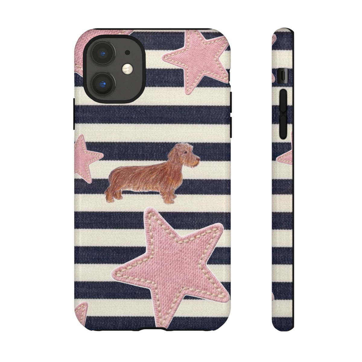 Nautical Striped Dachshund & Pink Starfish Tough Phone Case
