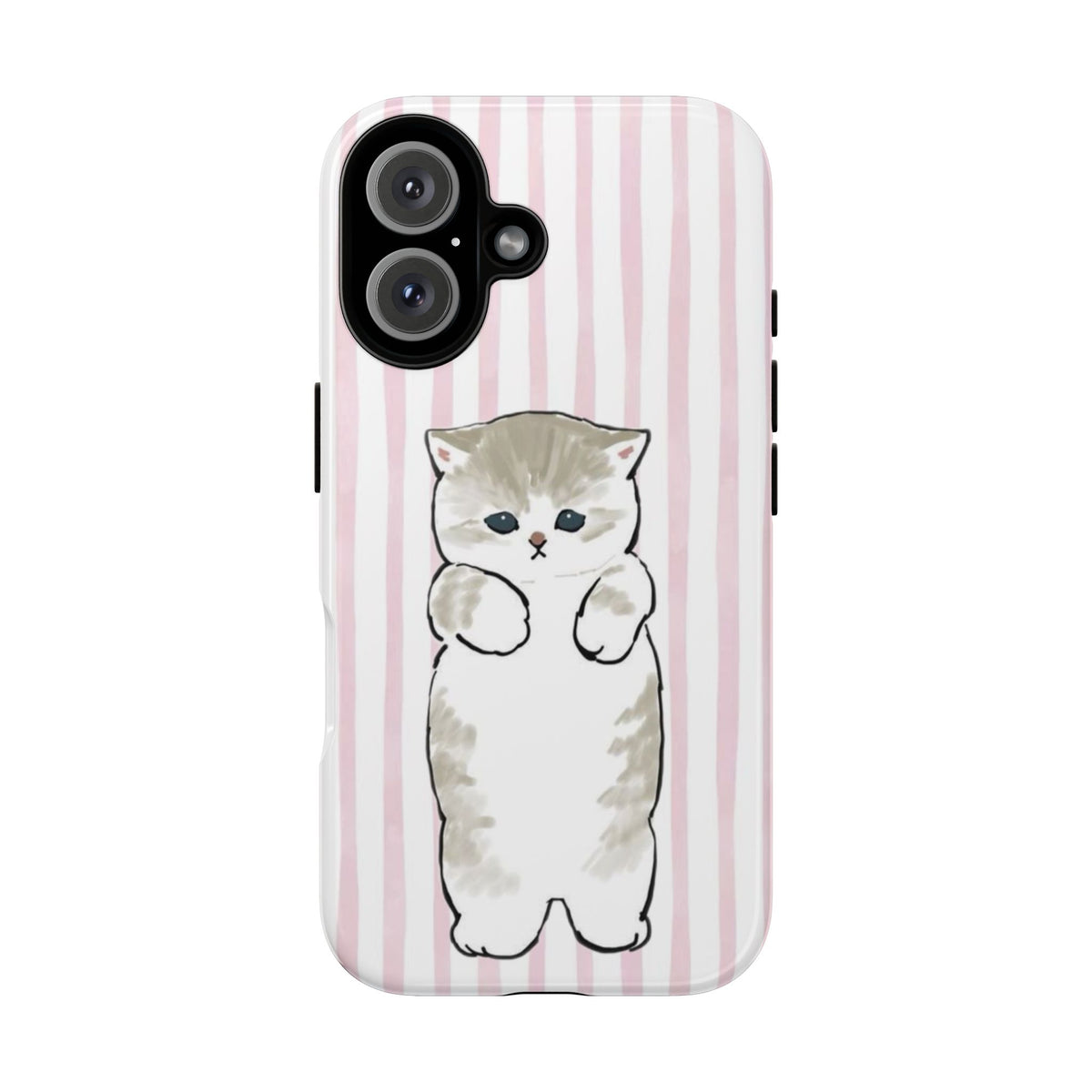Cute Cat Tough Phone Case with Pink Stripes