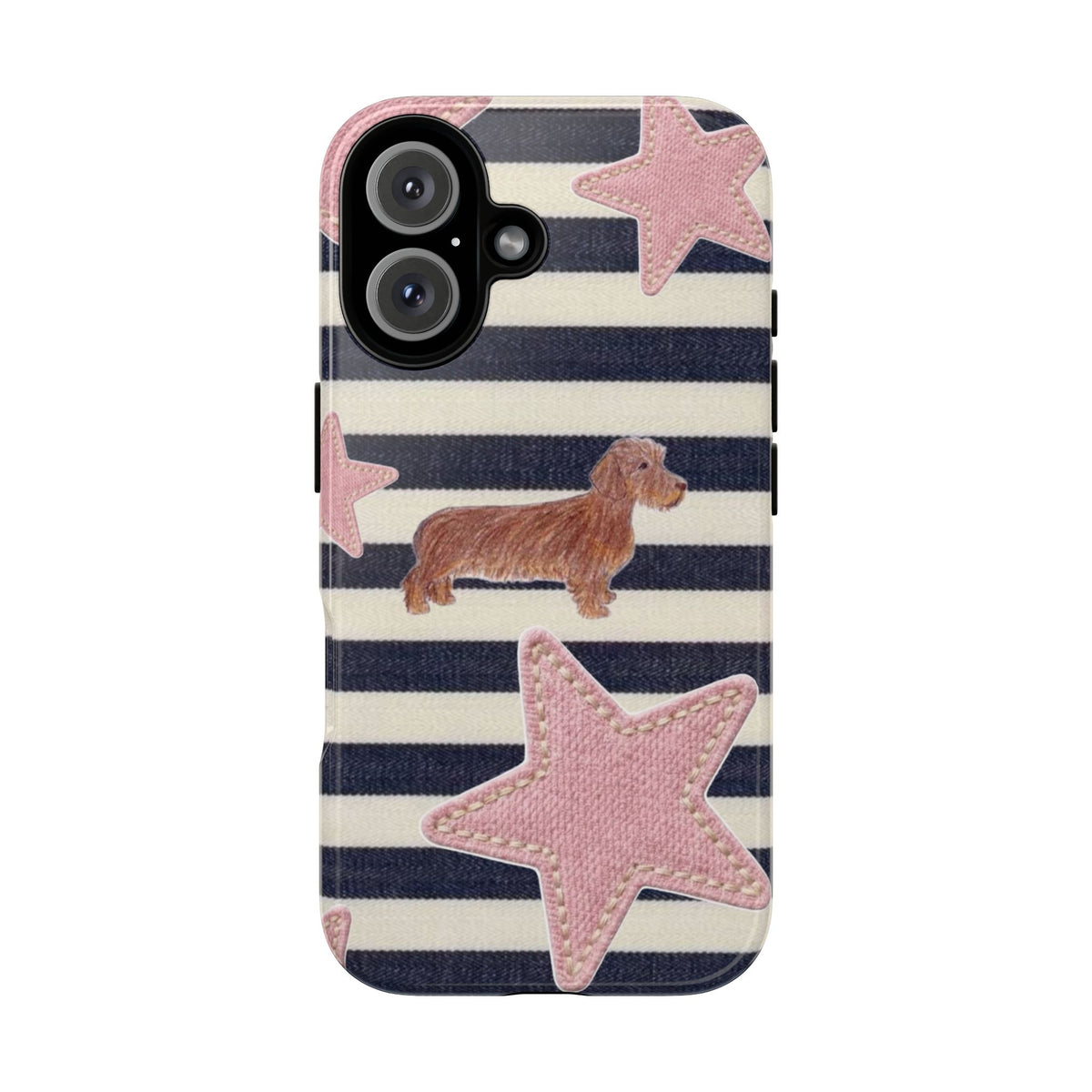 Nautical Striped Dachshund & Pink Starfish Tough Phone Case