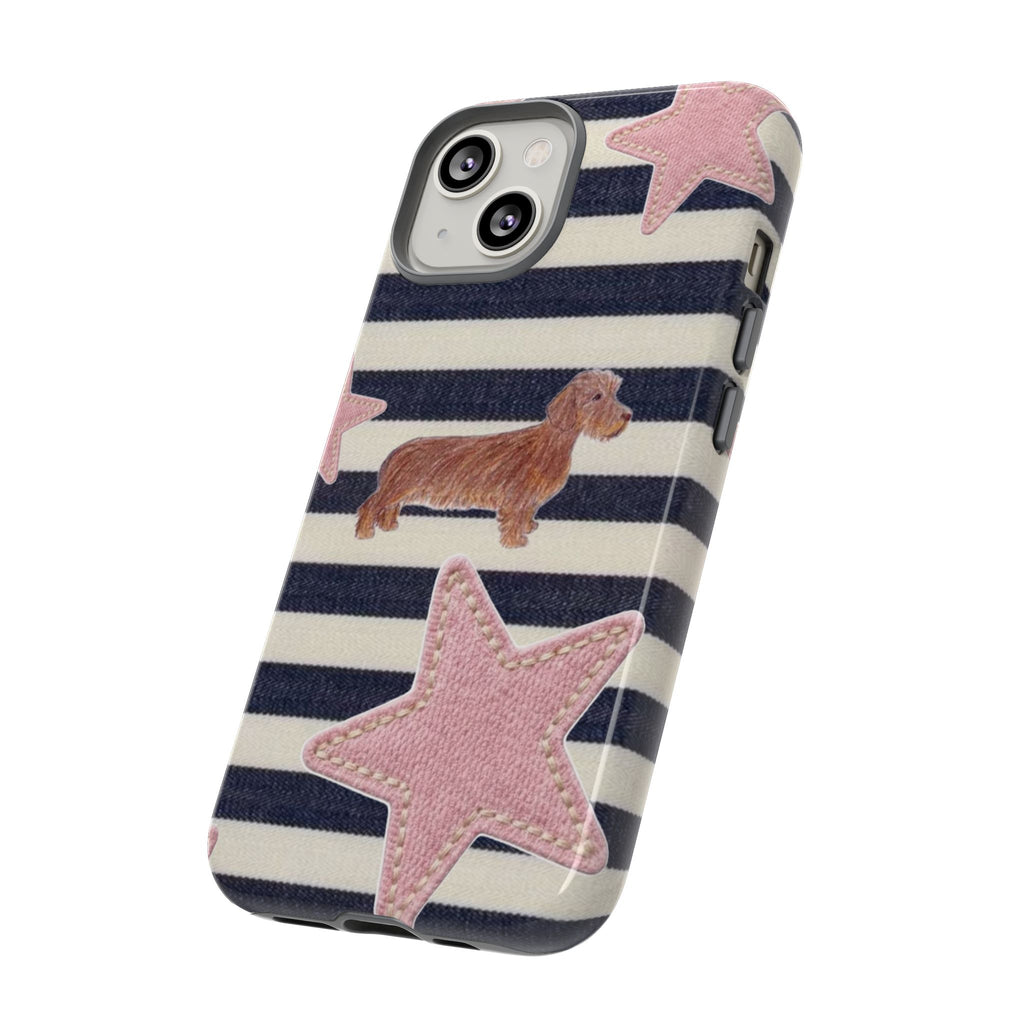 Nautical Striped Dachshund & Pink Starfish Tough Phone Case