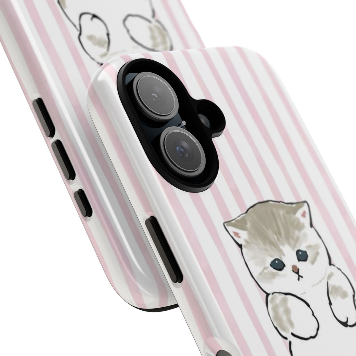 Cute Cat Tough Phone Case with Pink Stripes