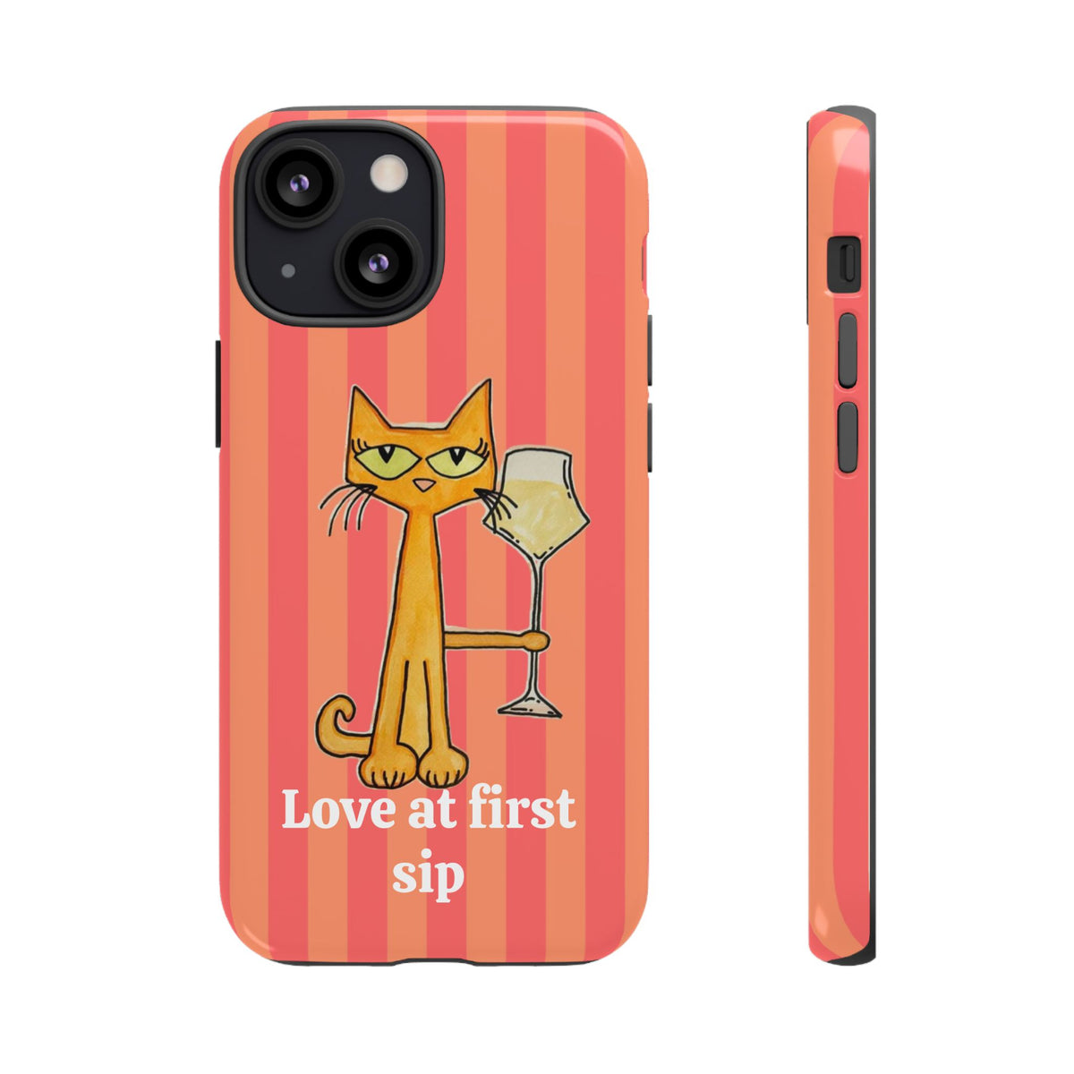 Cat with Wine "Love at First Sip" phone case