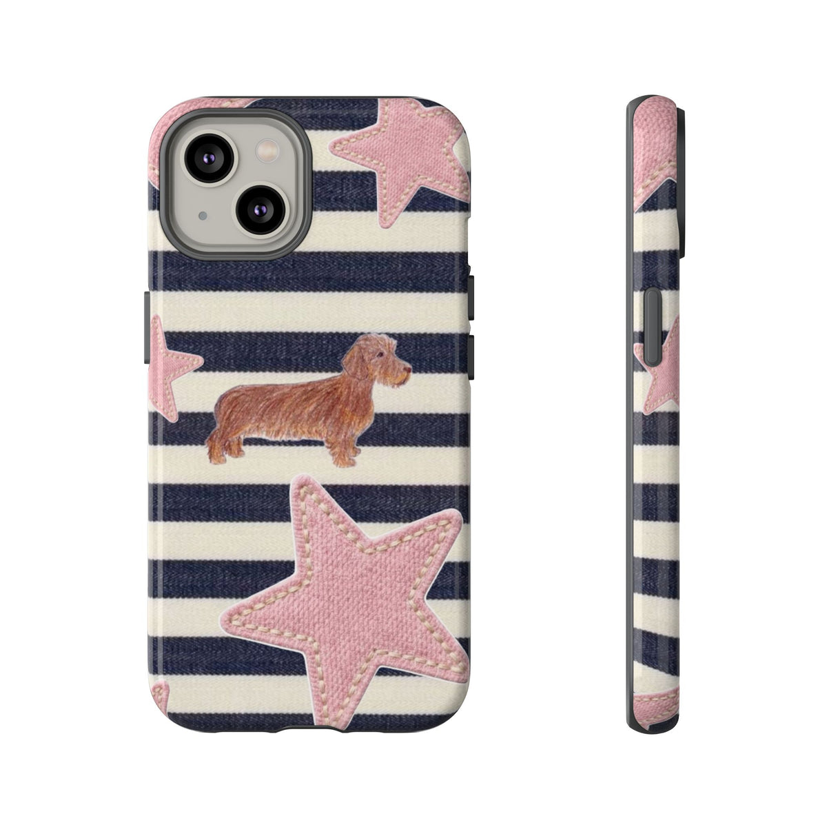 Nautical Striped Dachshund & Pink Starfish Tough Phone Case