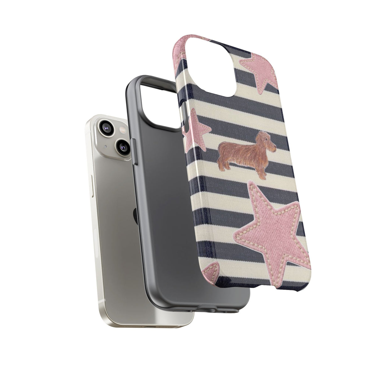 Nautical Striped Dachshund & Pink Starfish Tough Phone Case