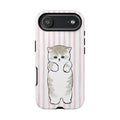 Cute Cat Tough Phone Case with Pink Stripes