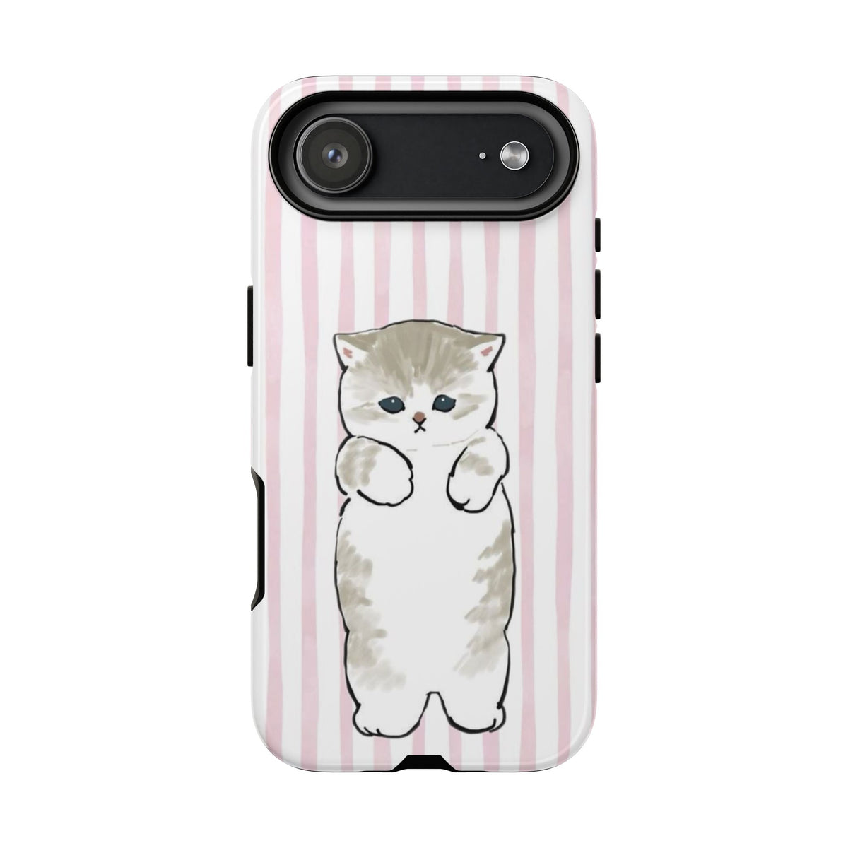 Cute Cat Tough Phone Case with Pink Stripes