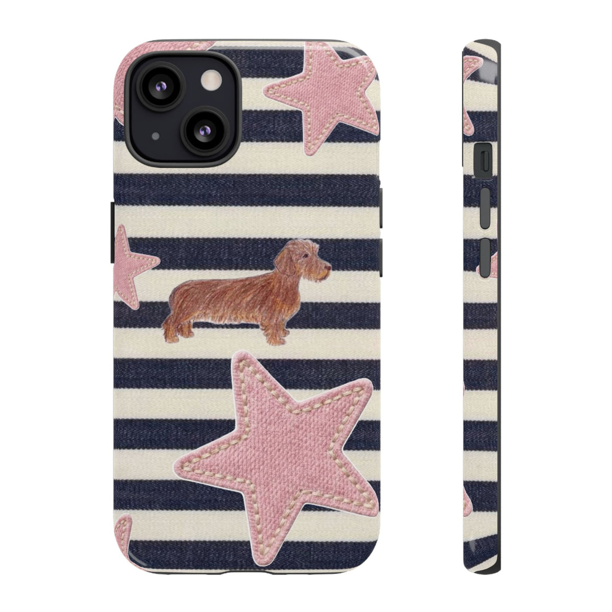 Nautical Striped Dachshund & Pink Starfish Tough Phone Case