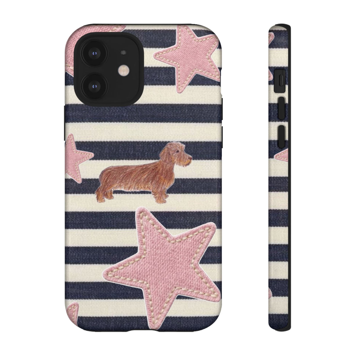 Nautical Striped Dachshund & Pink Starfish Tough Phone Case