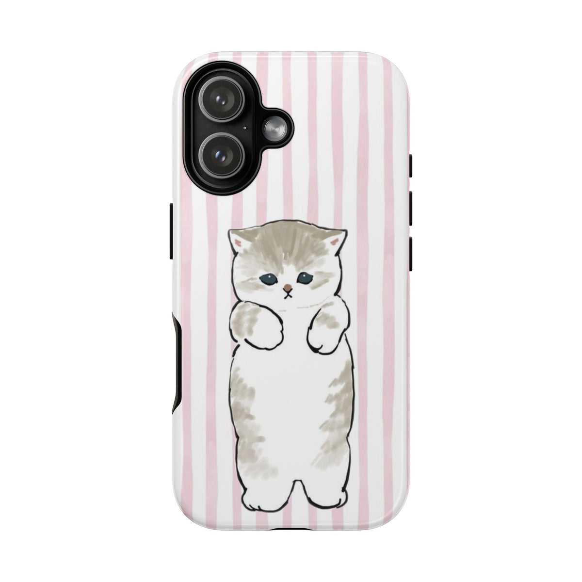 Cute Cat Tough Phone Case with Pink Stripes