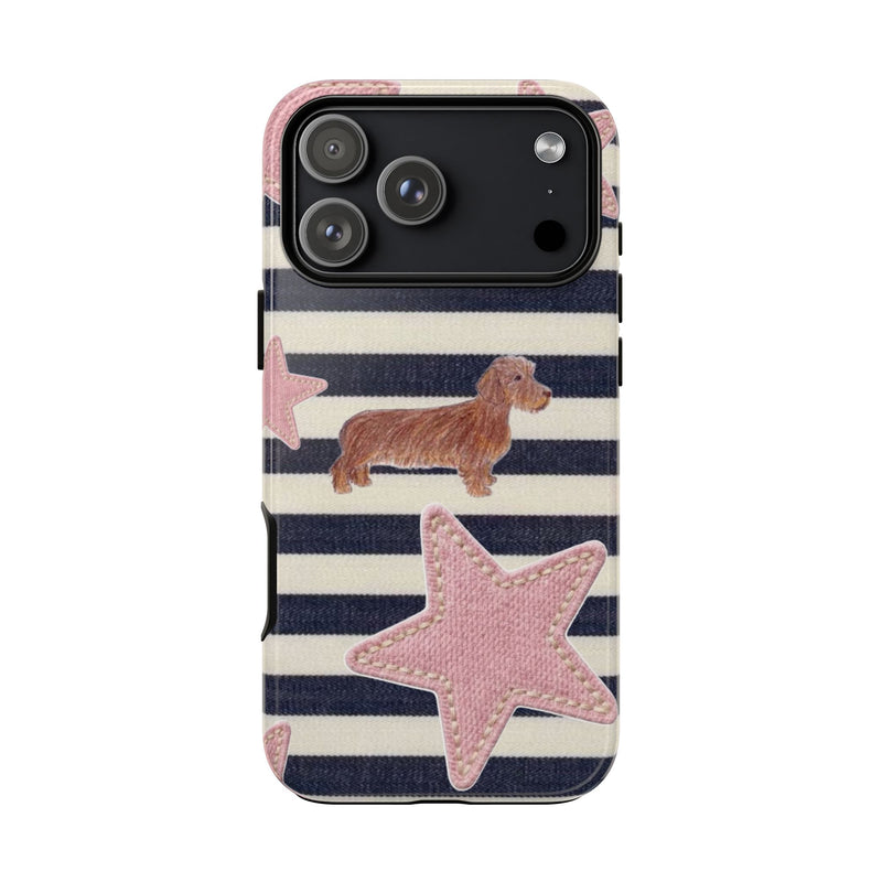 Nautical Striped Dachshund & Pink Starfish Tough Phone Case