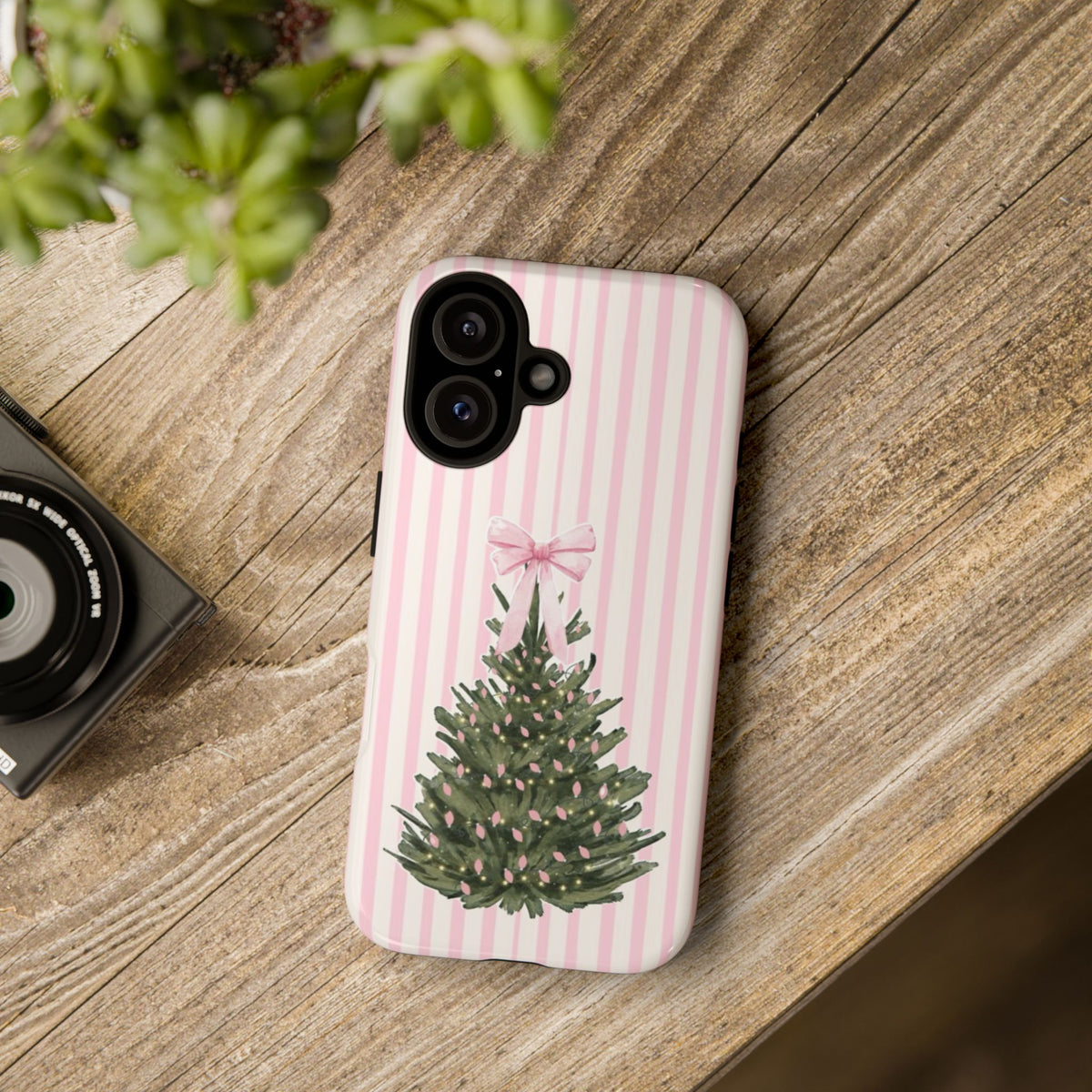 Pink Stripe Christmas Tree Phone Case