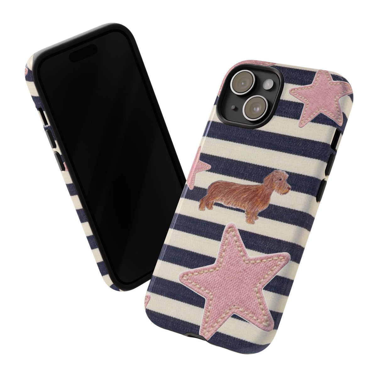 Nautical Striped Dachshund & Pink Starfish Tough Phone Case