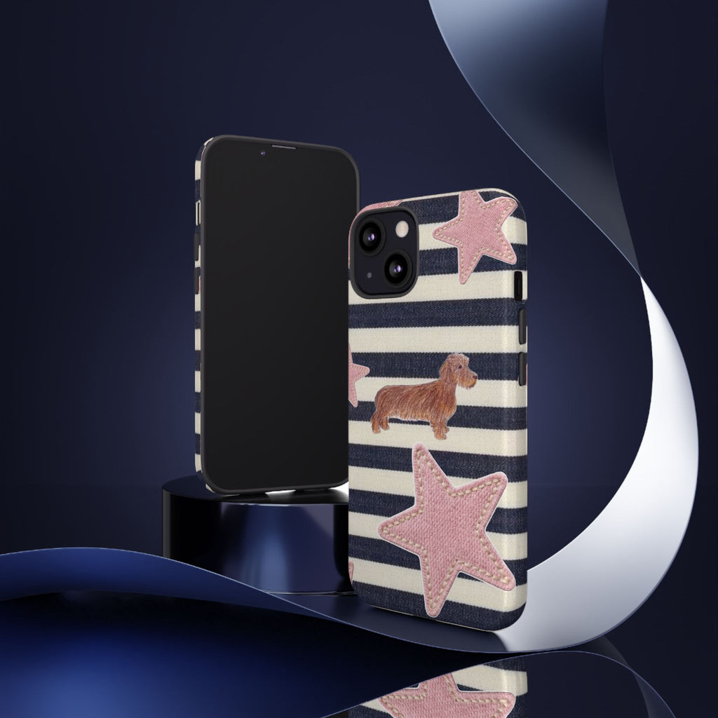 Nautical Striped Dachshund & Pink Starfish Tough Phone Case