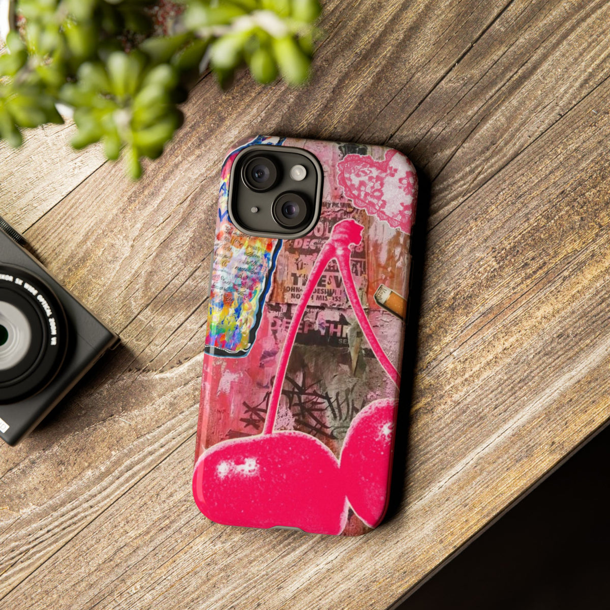 Pink Cherry Graffiti Phone Case