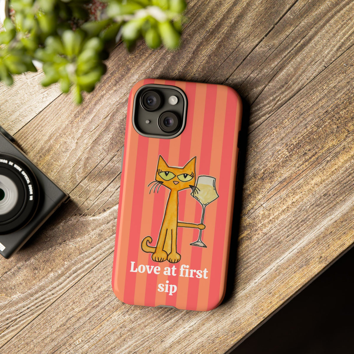 Cat with Wine "Love at First Sip" phone case